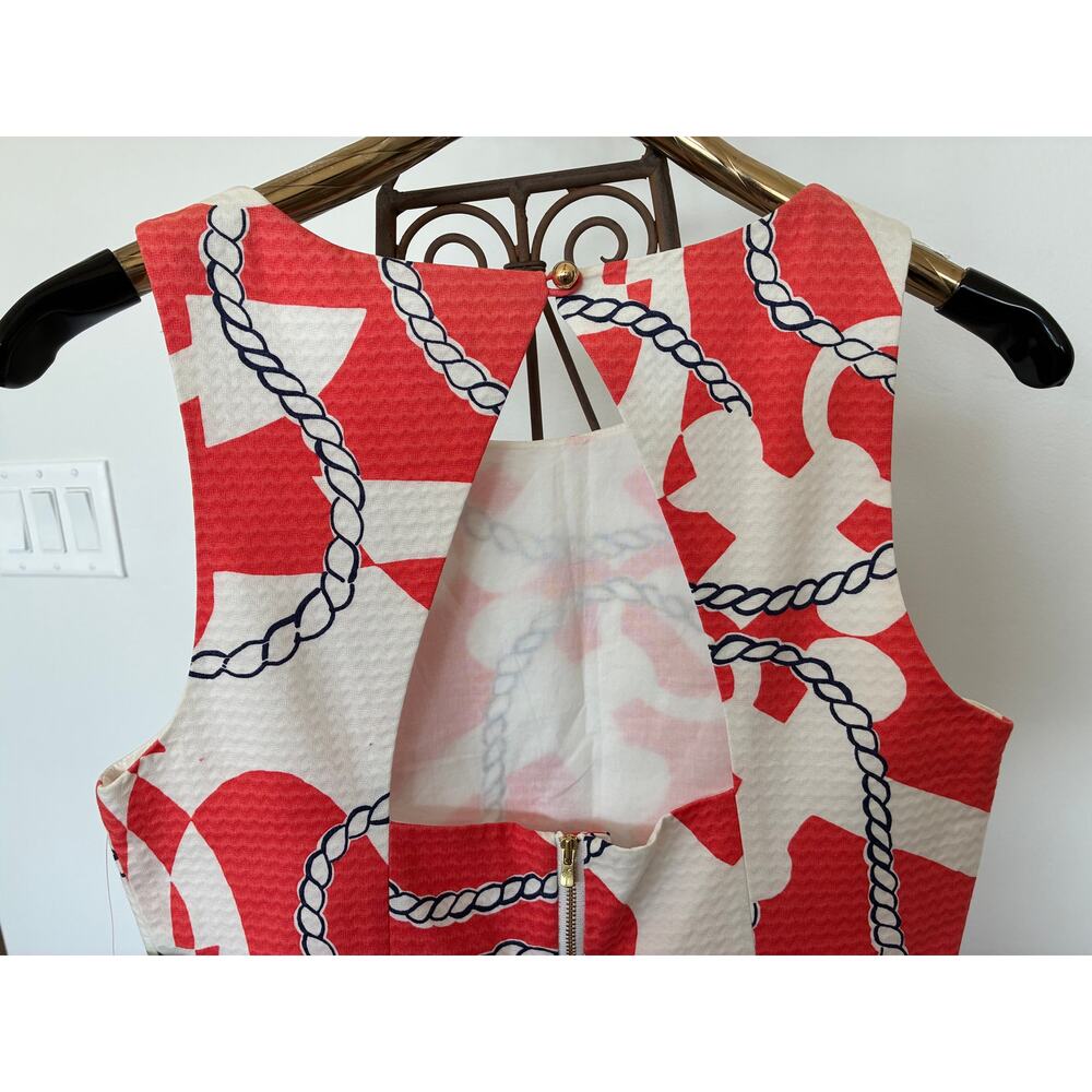 Lilly Pulitzer Dress Rare Shift Keyhole Back Orange White Button Detail Waist 8 - Picture 4 of 9